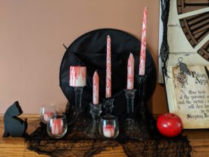 Halloween house tour - bloody candles and witches hat