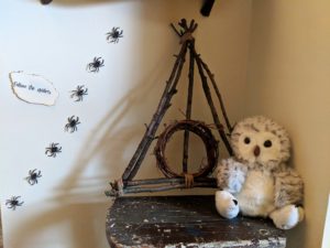 Halloween house tour - follow the spiders, hedwig, and hallows symbol